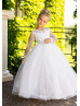 Ivory Lace Glitter Tulle Flower Girl Dress With Removable Train